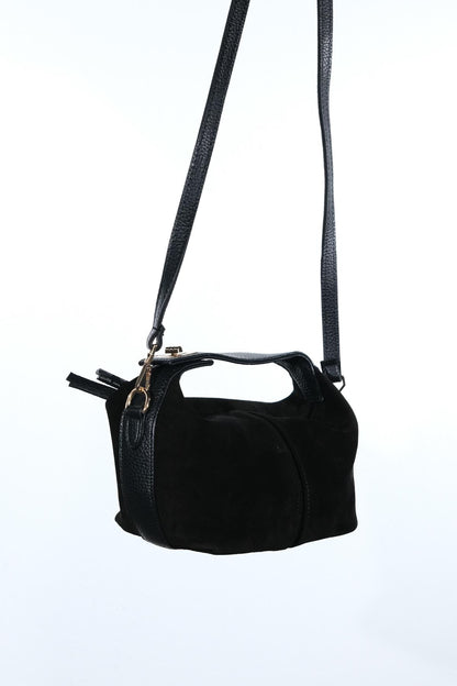 Island - Bolso de Hombro de Piel de Ante Negra (Mujer)