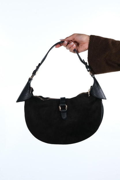 Bexley - Bolso de hombro de cuero de gamuza negro (Mujer)