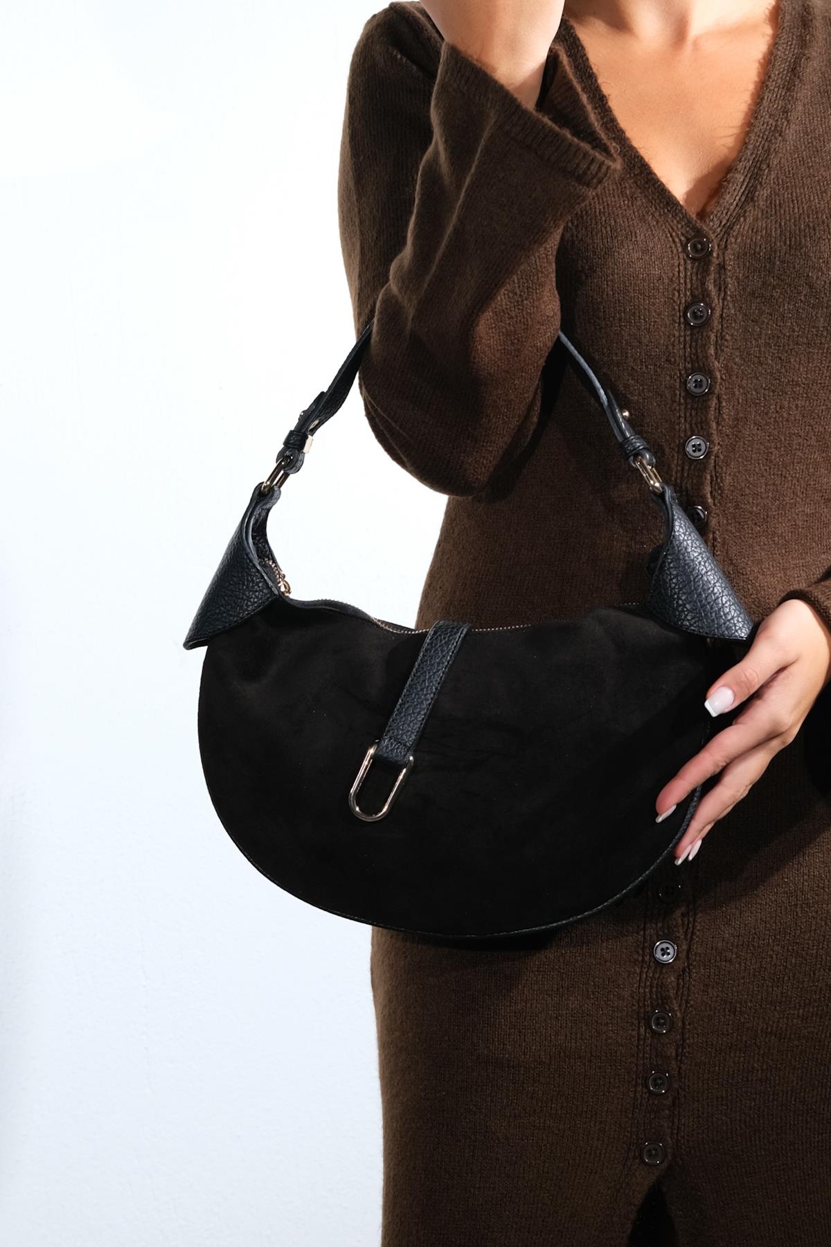 Bexley - Bolso de hombro de cuero de gamuza negro (Mujer)