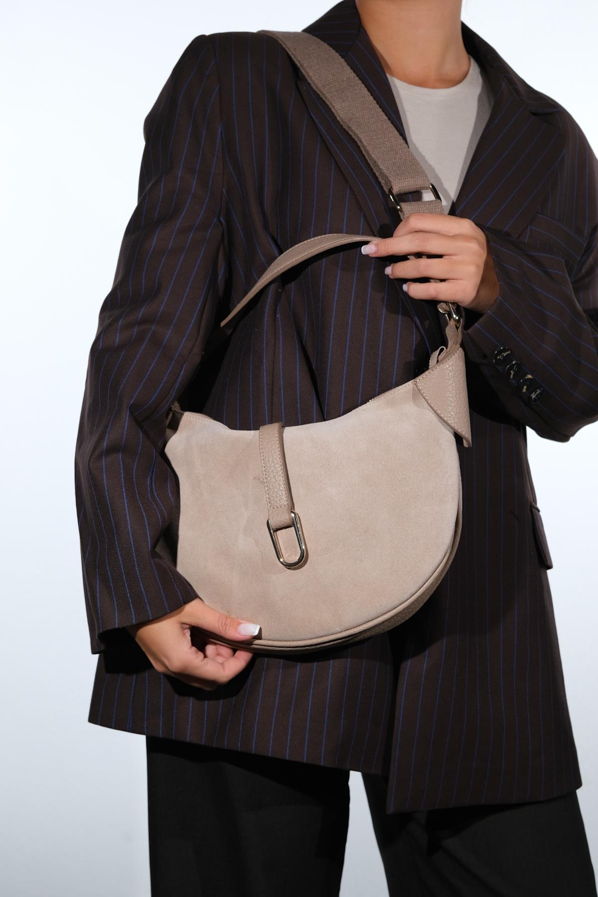 Bexley - Bolso de hombro de cuero de gamuza color topo (mujer)