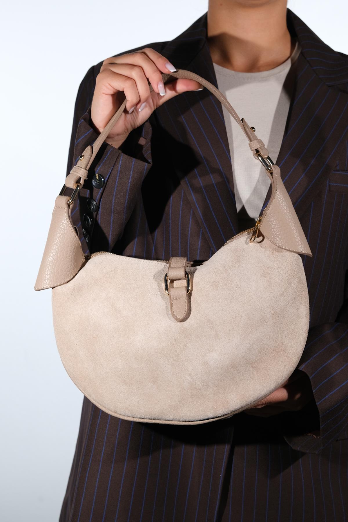 Bexley - Bolso de hombro de cuero de gamuza color topo (mujer)