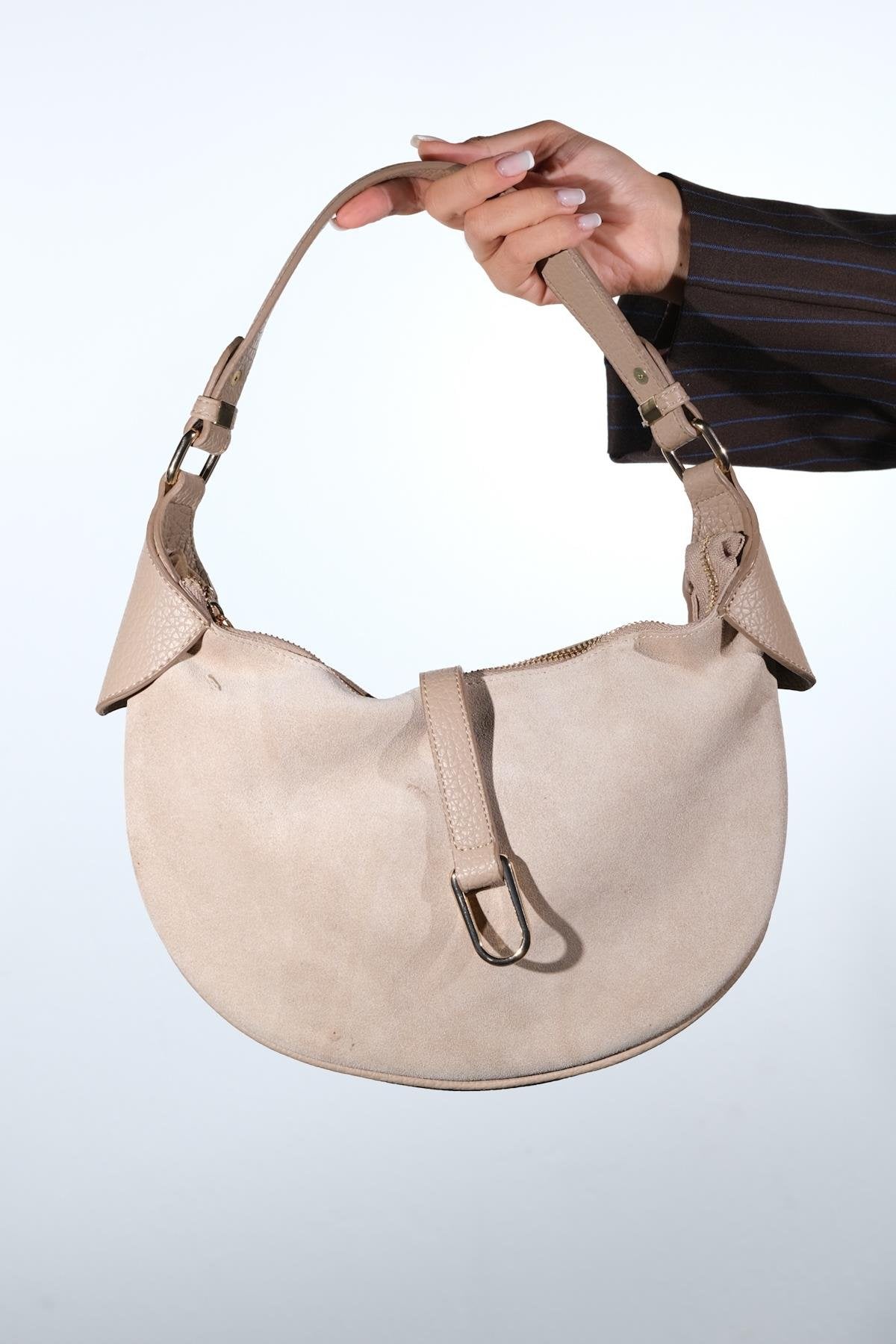 Bexley - Bolso de hombro de cuero de gamuza color topo (mujer)