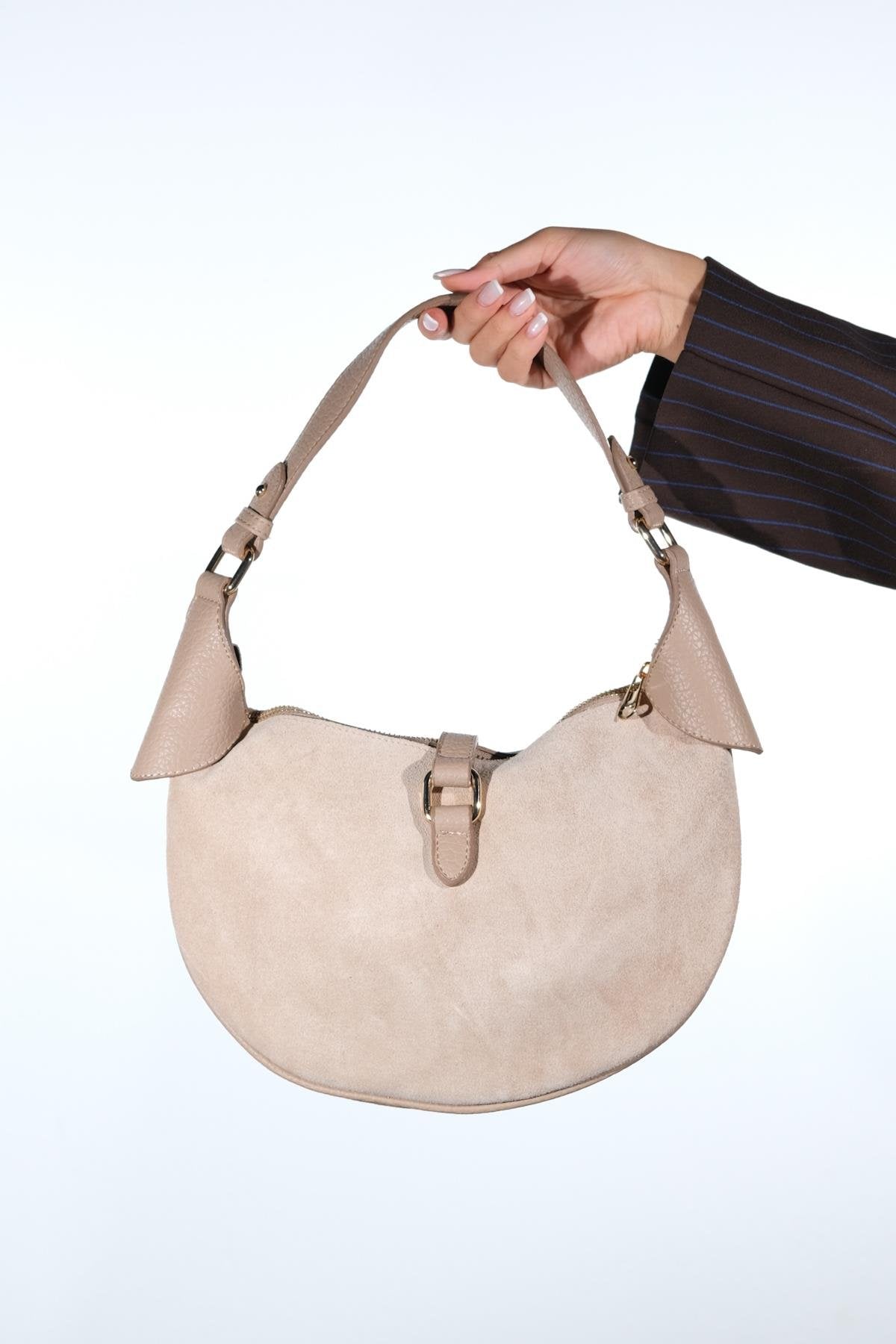 Bexley - Bolso de hombro de cuero de gamuza color topo (mujer)