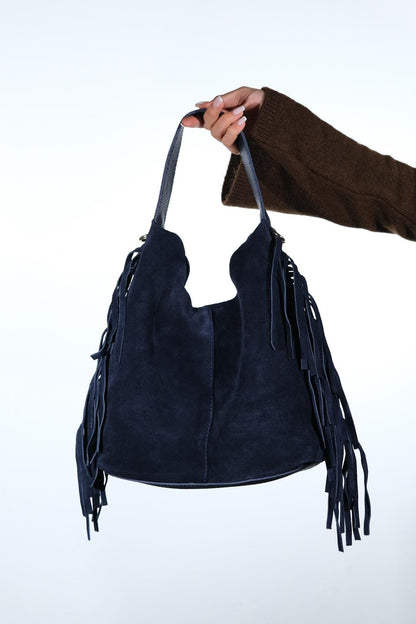 VALS - Navy Suede Leather Shoulder Bag (Women)