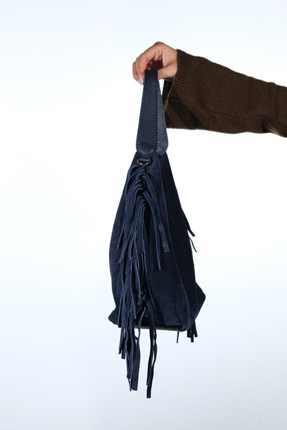 VALS - Navy Suede Leather Shoulder Bag (Women)