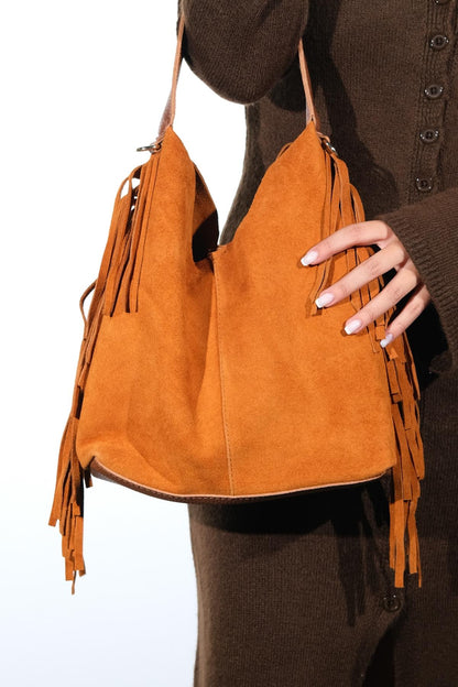 VALS - Bolso de hombro de ante color camel (Mujer)