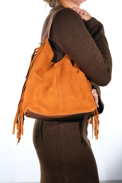 VALS - Bolso de hombro de ante color camel (Mujer)