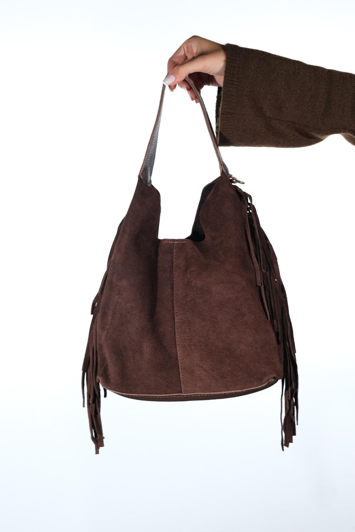 VALS - Cognac Suede Leather Shoulder Bag (Women)