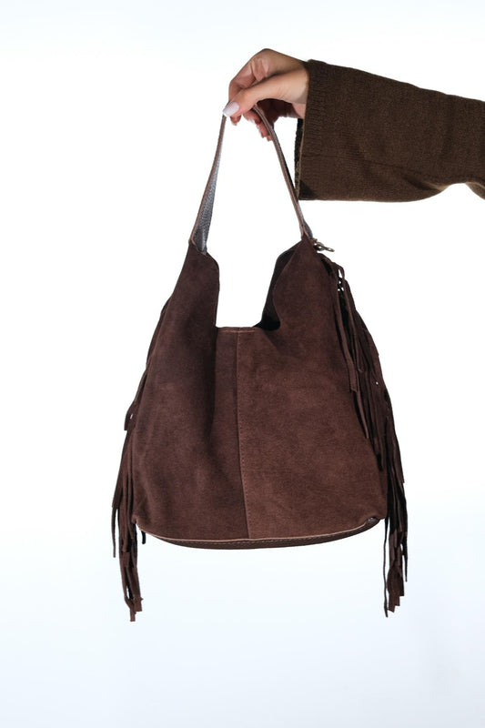 VALS - Bolso de hombro de piel de ante color coñac (Mujer)
