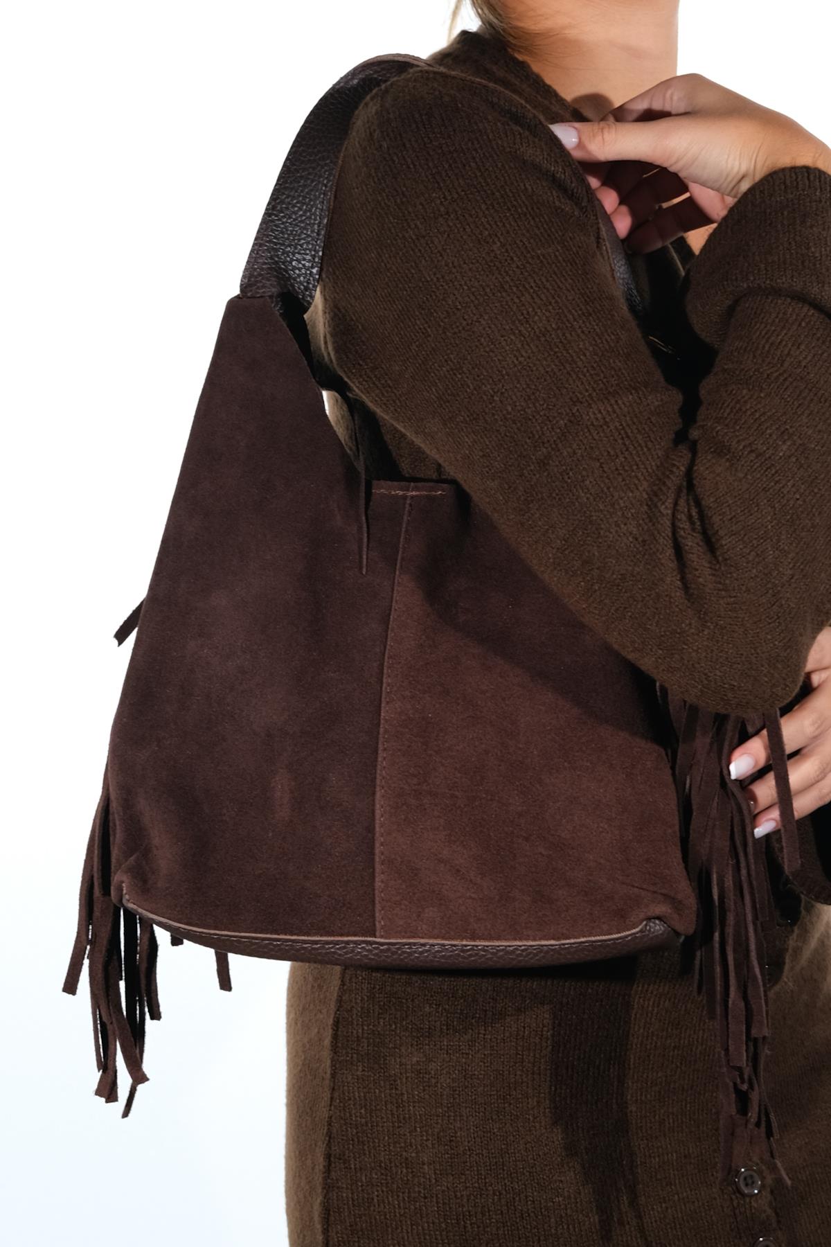 VALS - Cognac Suede Leather Shoulder Bag (Women)