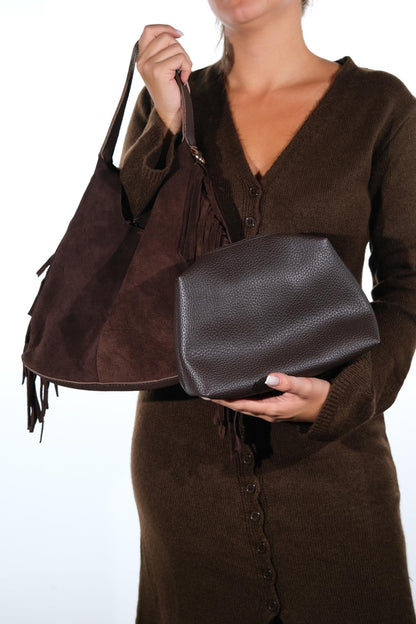 VALS - Cognac Suede Leather Shoulder Bag (Women)