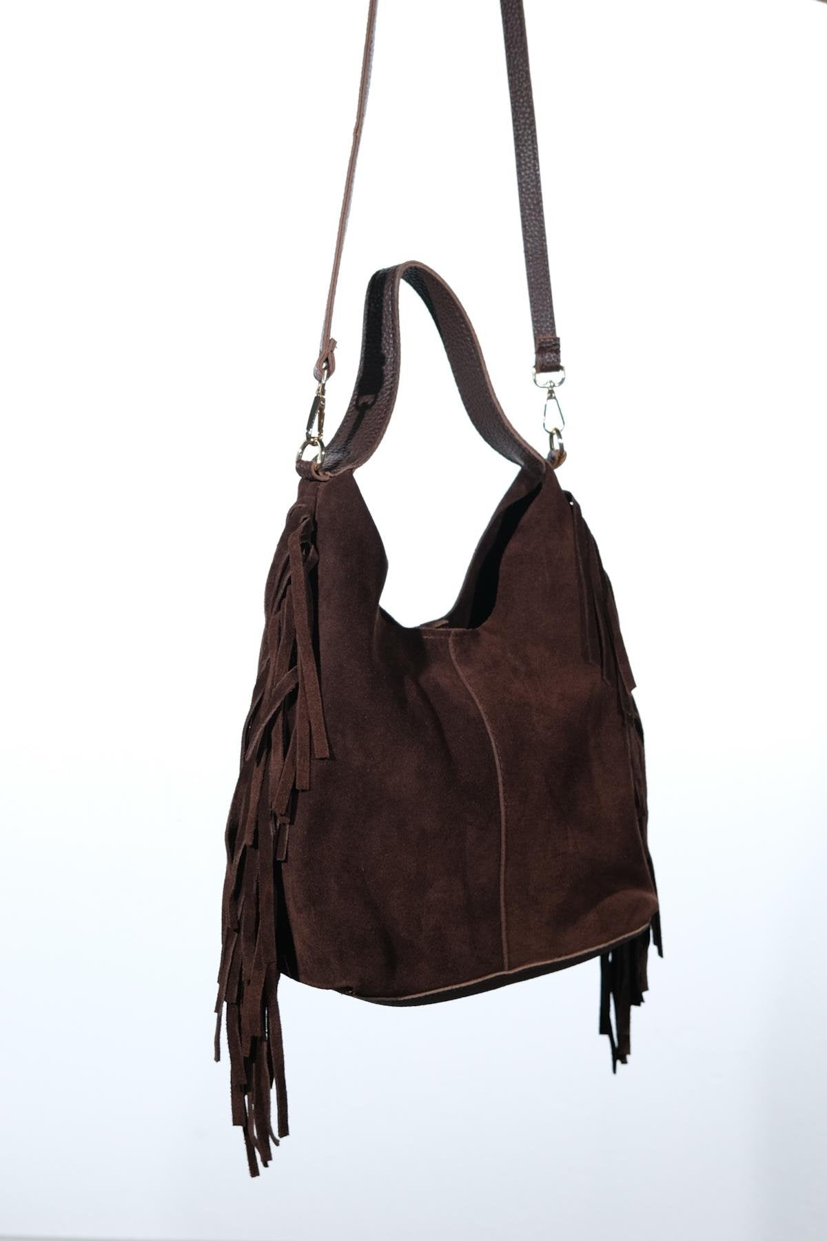 VALS - Cognac Suede Leather Shoulder Bag (Women)