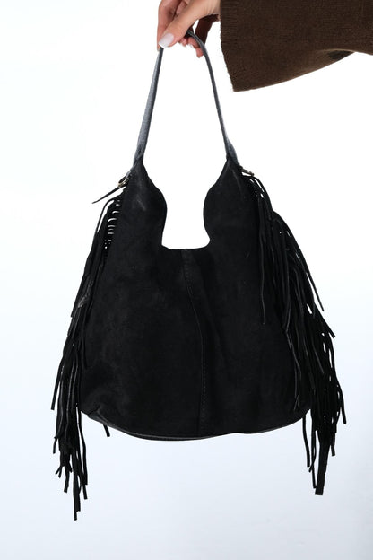 VALS - Black Suede Leather Shoulder Bag (Women)