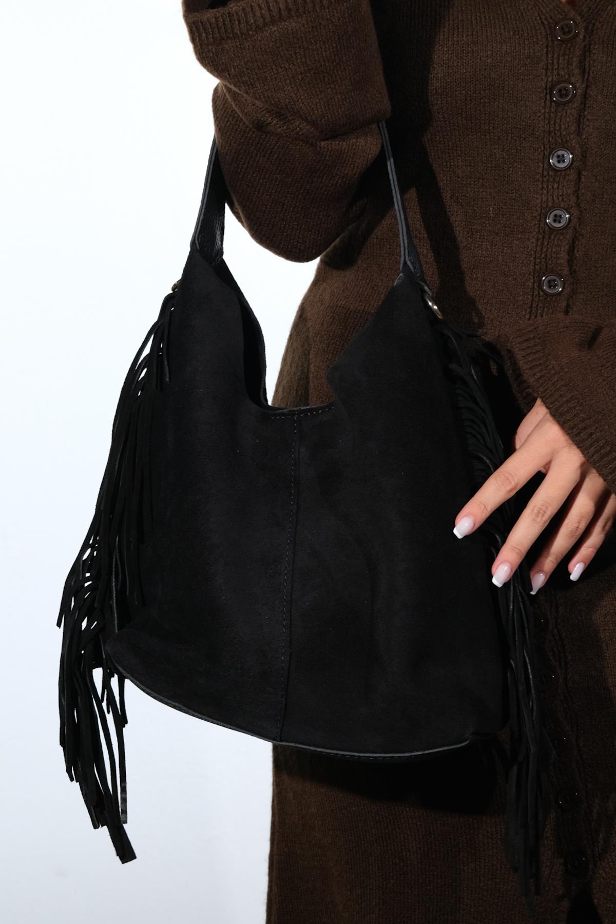 VALS - Black Suede Leather Shoulder Bag (Women)