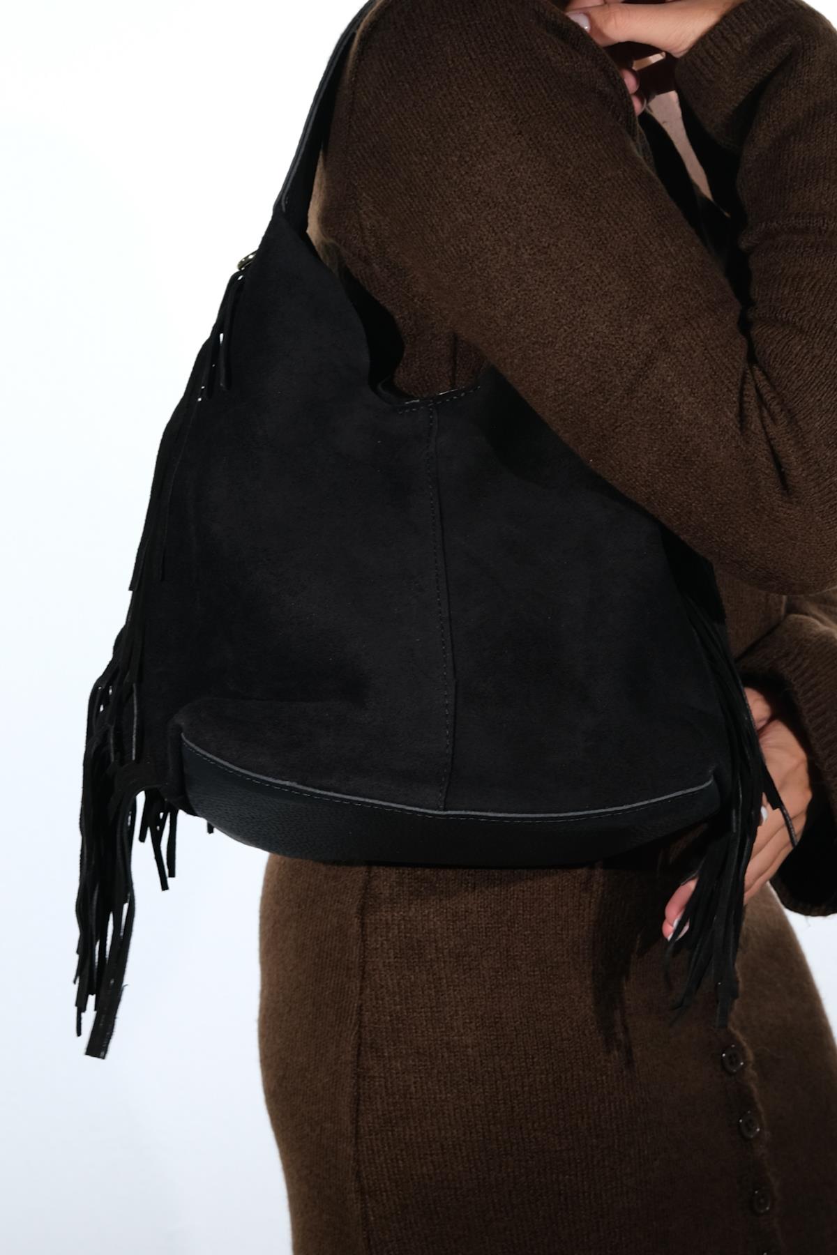 VALS - Black Suede Leather Shoulder Bag (Women)