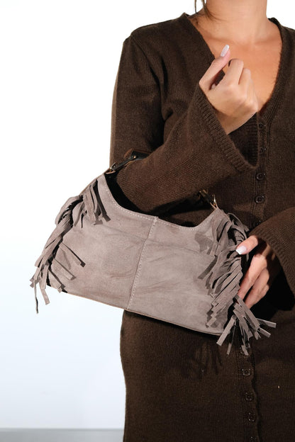 ASTREN - Bolso de hombro de piel de ante color topo (mujer)