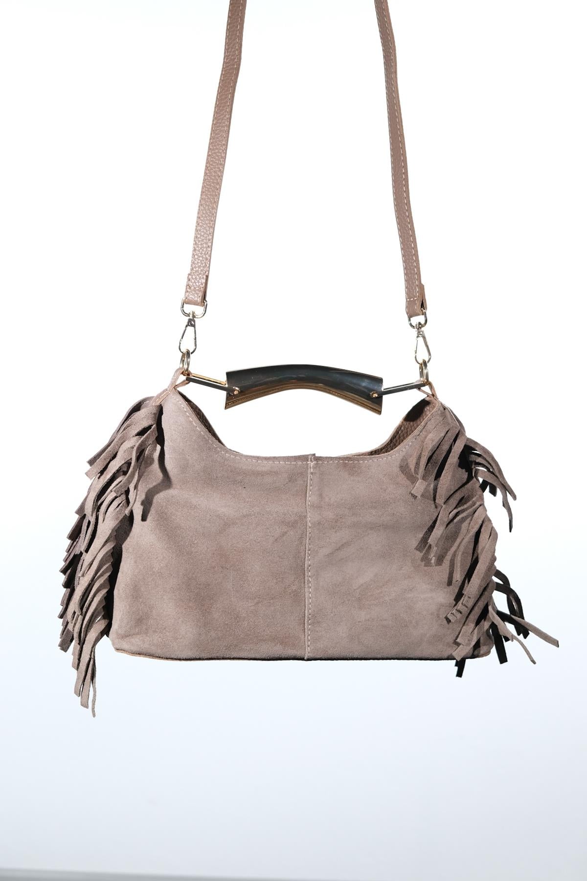 ASTREN - Bolso de hombro de piel de ante color topo (mujer)