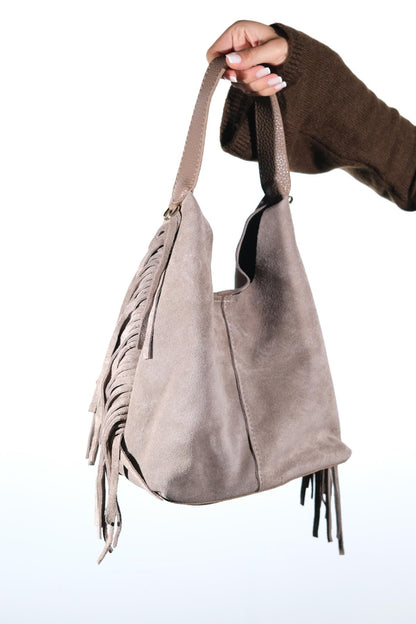 VALS - Bolso de hombro de ante color visón (Mujer)