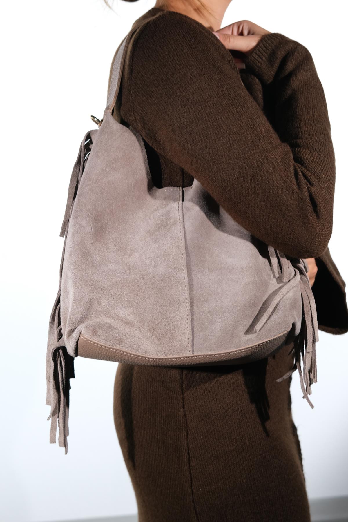 VALS - Bolso de hombro de ante color visón (Mujer)