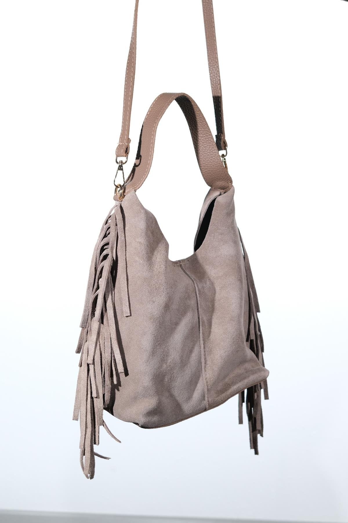 VALS - Bolso de hombro de ante color visón (Mujer)