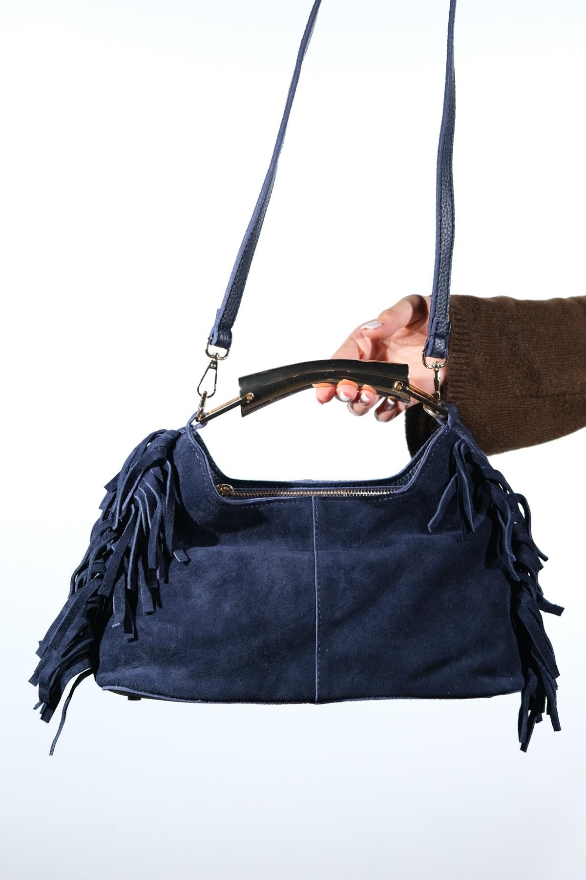 ASTREN - Bolso de hombro de ante azul marino (mujer)