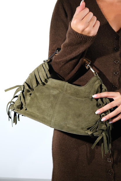 ASTREN - Green Suede Leather Shoulder Bag (Women)
