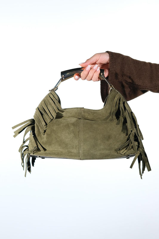 ASTREN - Bolso de hombro de piel de ante verde (mujer)