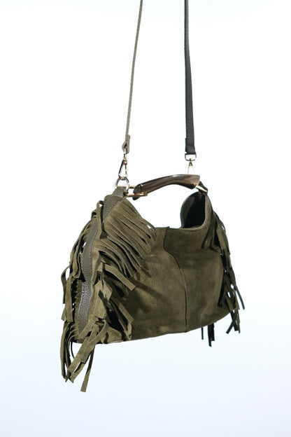 ASTREN - Green Suede Leather Shoulder Bag (Women)