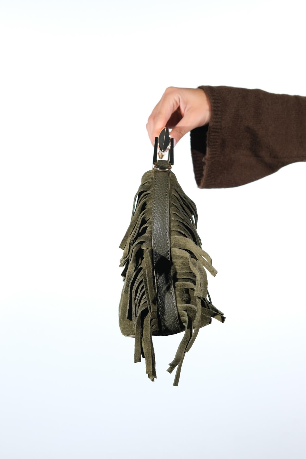 ASTREN - Green Suede Leather Shoulder Bag (Women)