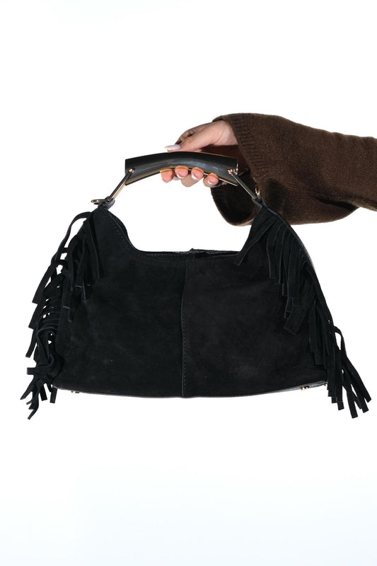 ASTREN - Bolso de hombro de piel de ante negro (Mujer)