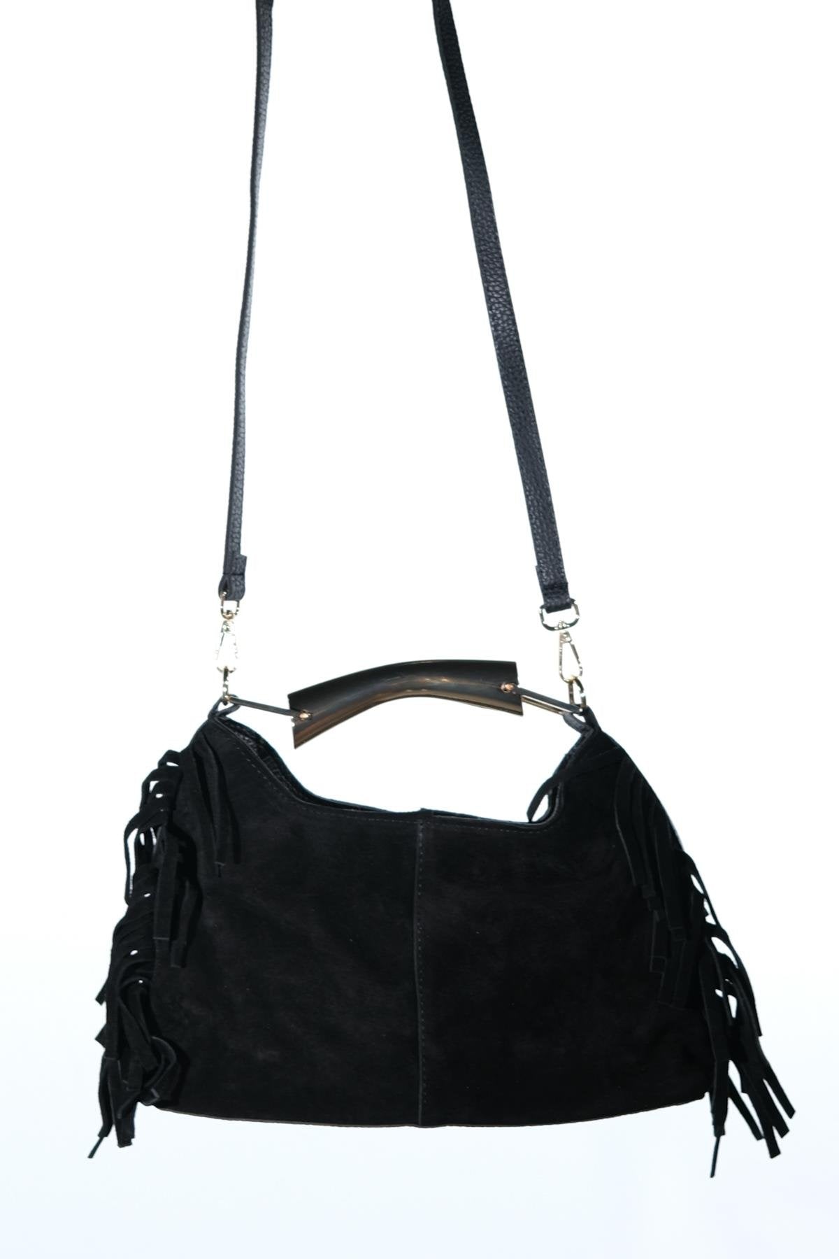 ASTREN - Bolso de hombro de piel de ante negro (Mujer)