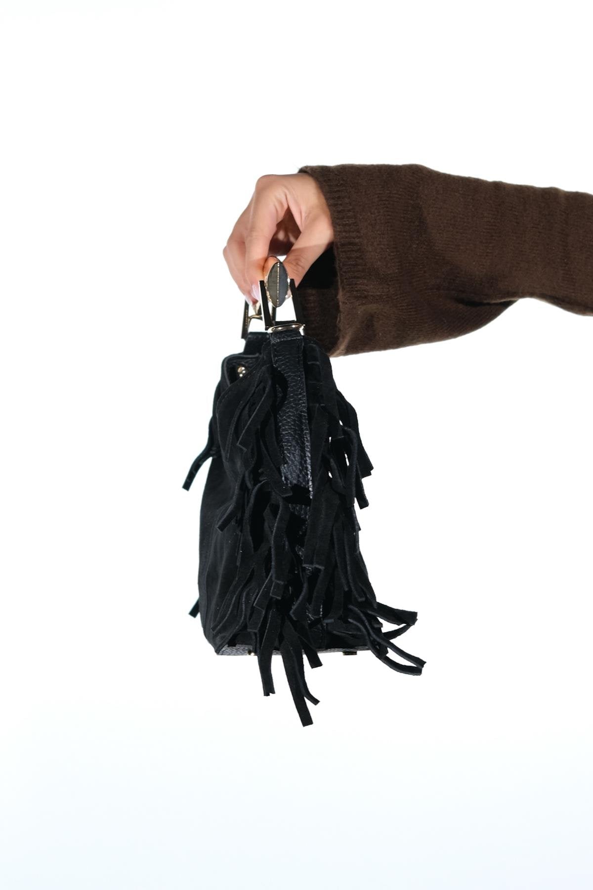 ASTREN - Bolso de hombro de piel de ante negro (Mujer)