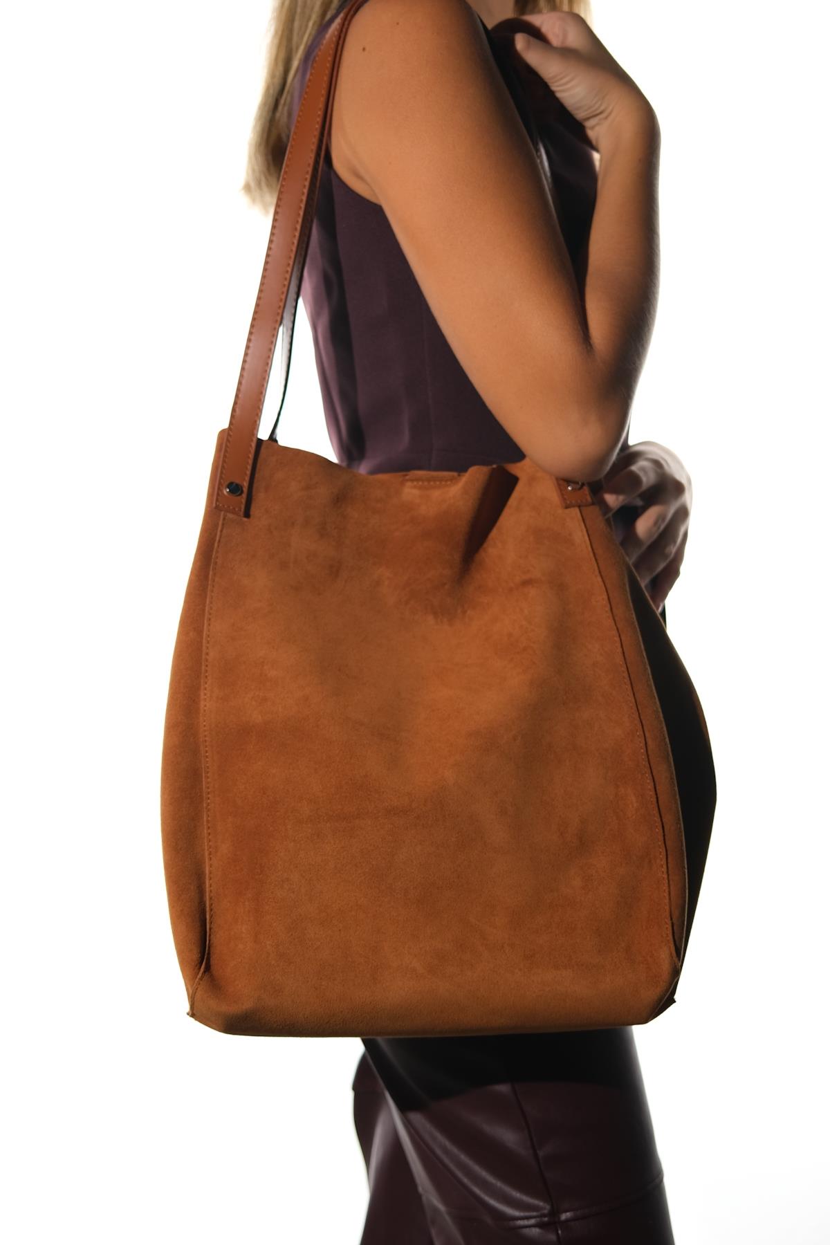 Alfred - Bolso de Hombro de Piel de Ante Color Coñac (Mujer)