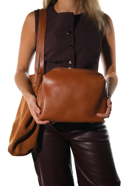 Alfred - Bolso de Hombro de Piel de Ante Color Coñac (Mujer)