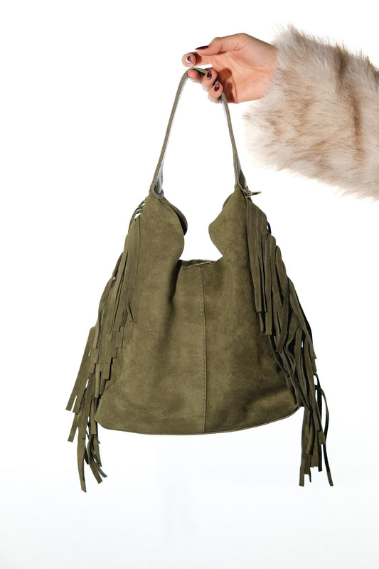 VALS - Bolso de hombro de ante verde (Mujer)