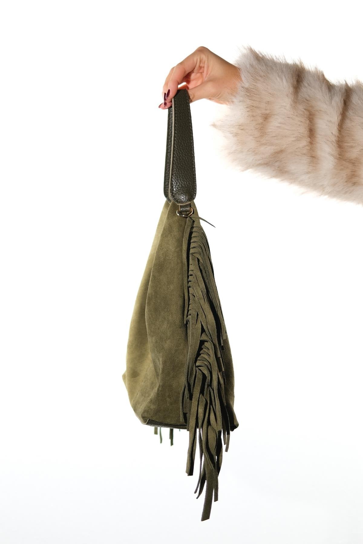 VALS - Bolso de hombro de ante verde (Mujer)