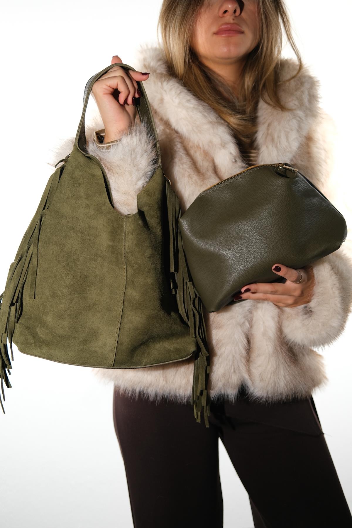 VALS - Bolso de hombro de ante verde (Mujer)