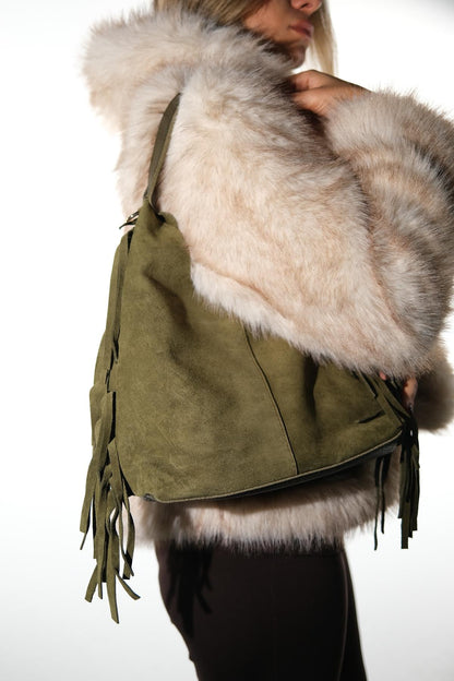 VALS - Bolso de hombro de ante verde (Mujer)