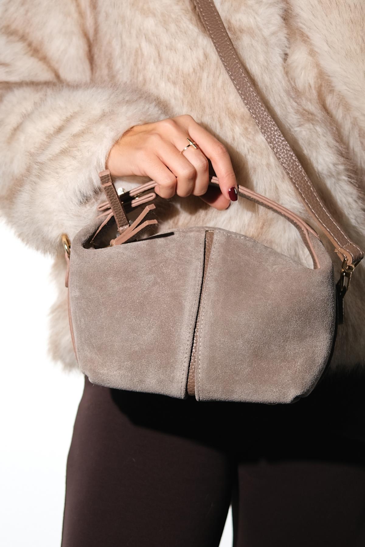 ISLAND - Bolso de hombro de ante color visón (mujer)