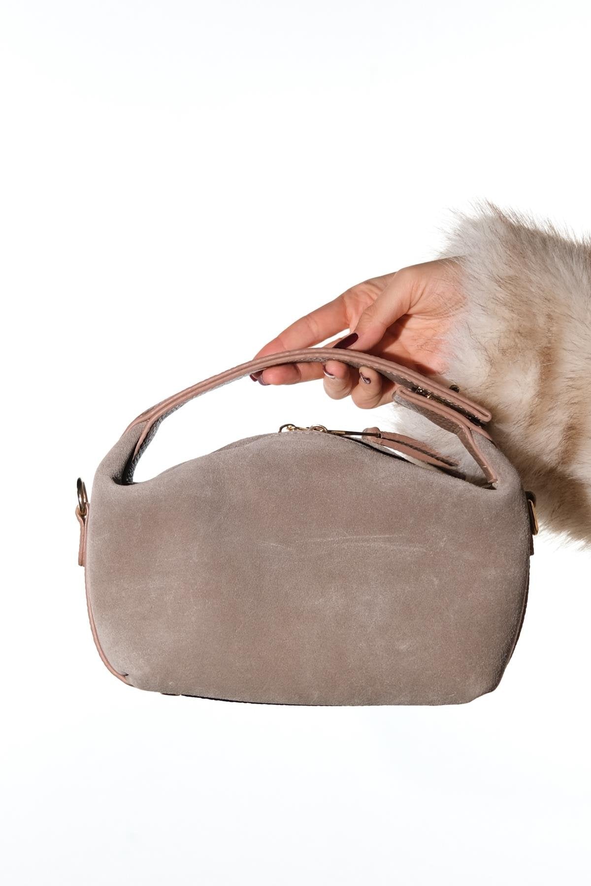 ISLAND - Bolso de hombro de ante color visón (mujer)