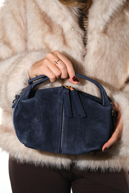ISLAND - Bolso de hombro de cuero de ante azul marino (Mujer)
