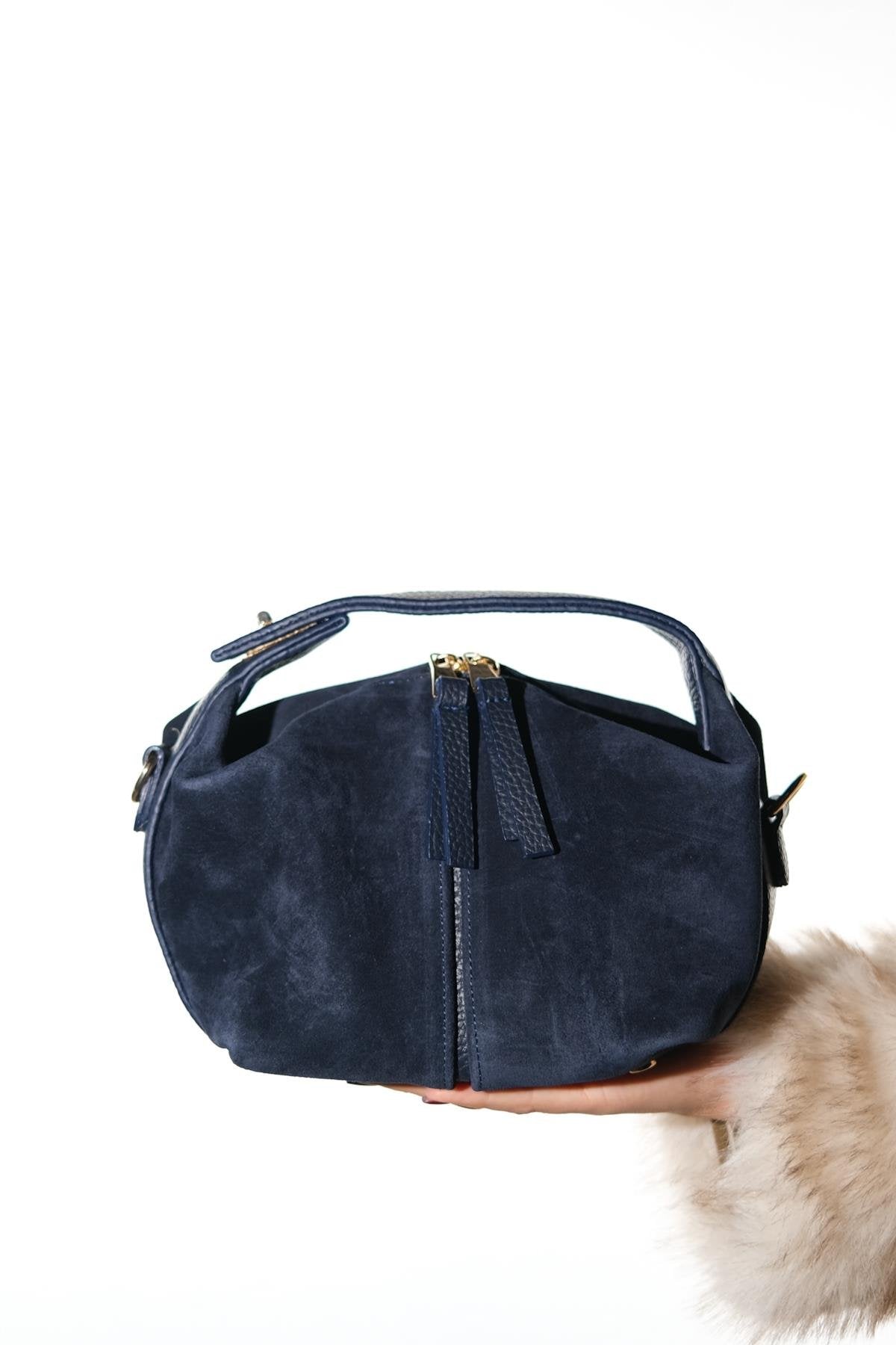 ISLAND - Bolso de hombro de cuero de ante azul marino (Mujer)
