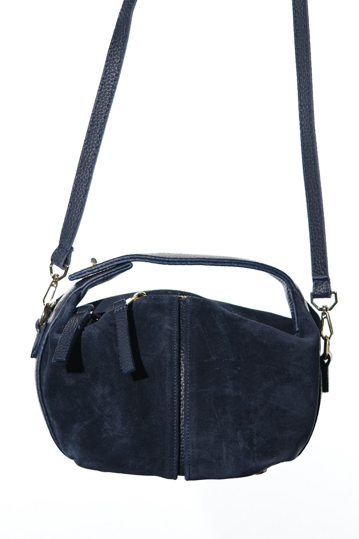 ISLAND - Bolso de hombro de cuero de ante azul marino (Mujer)