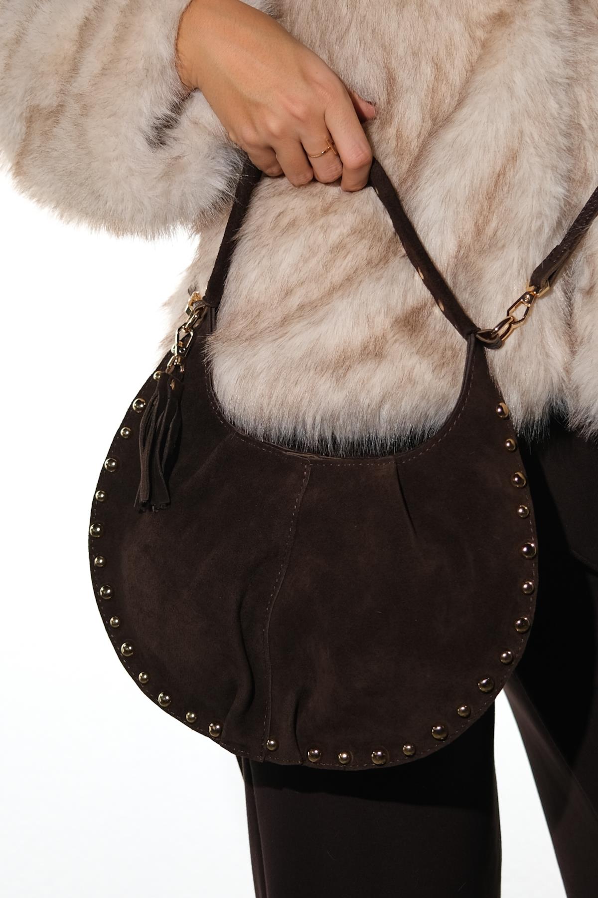 ANTINO - Bolso de Hombro de Cuero de Ante Coñac (Mujer)