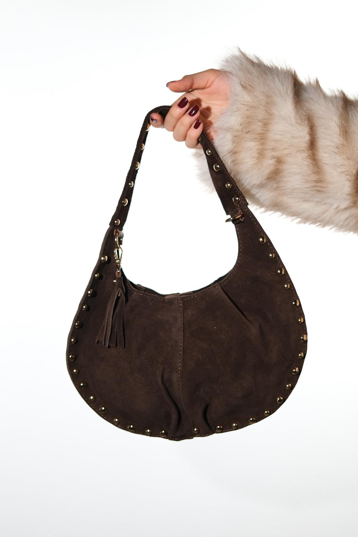 ANTINO - Bolso de Hombro de Cuero de Ante Coñac (Mujer)