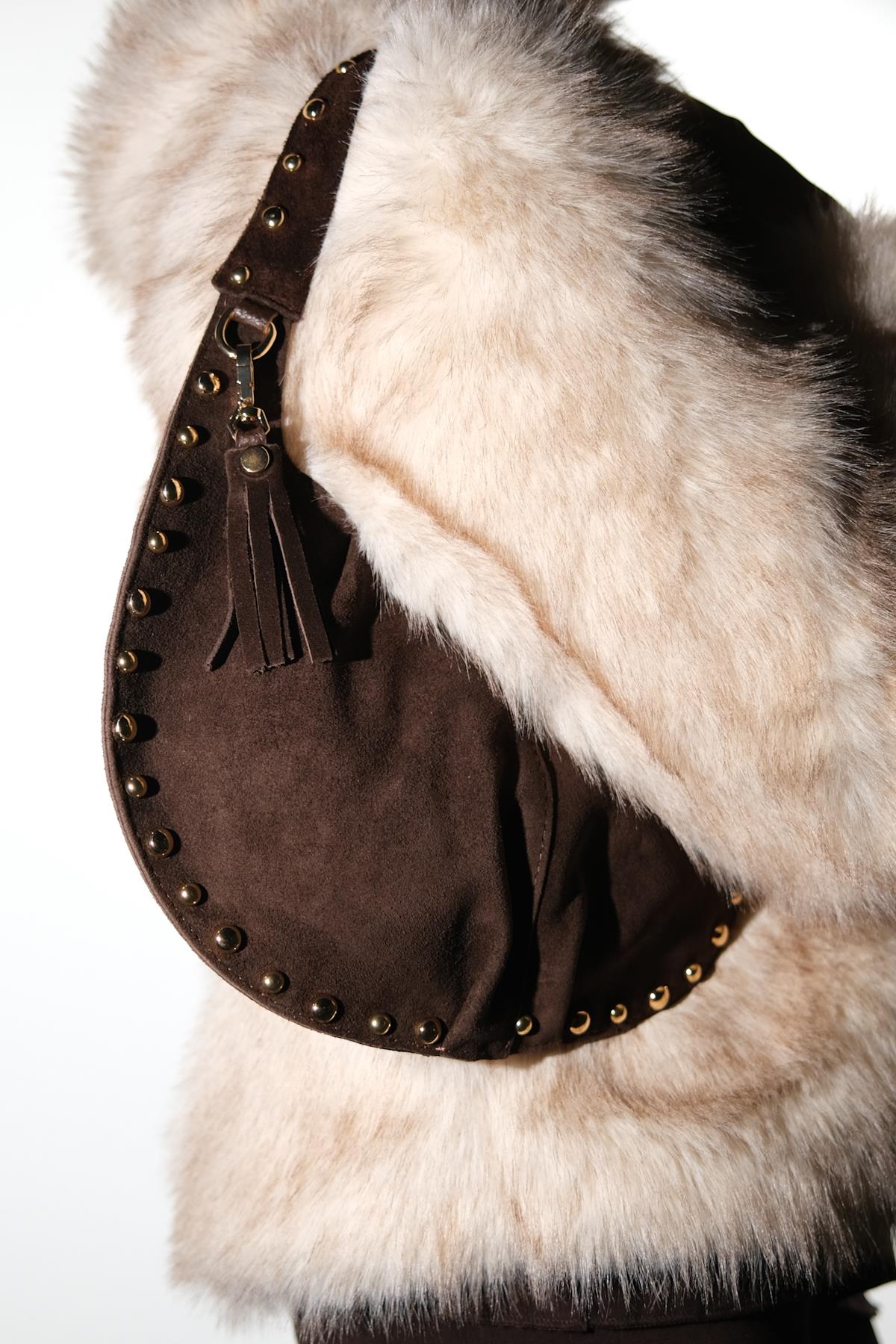 ANTINO - Bolso de Hombro de Cuero de Ante Coñac (Mujer)