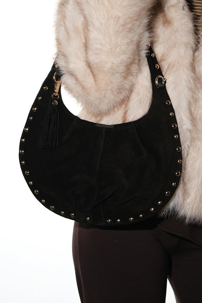 ANTINO - Bolso de hombro de cuero de gamuza negro (Mujer)