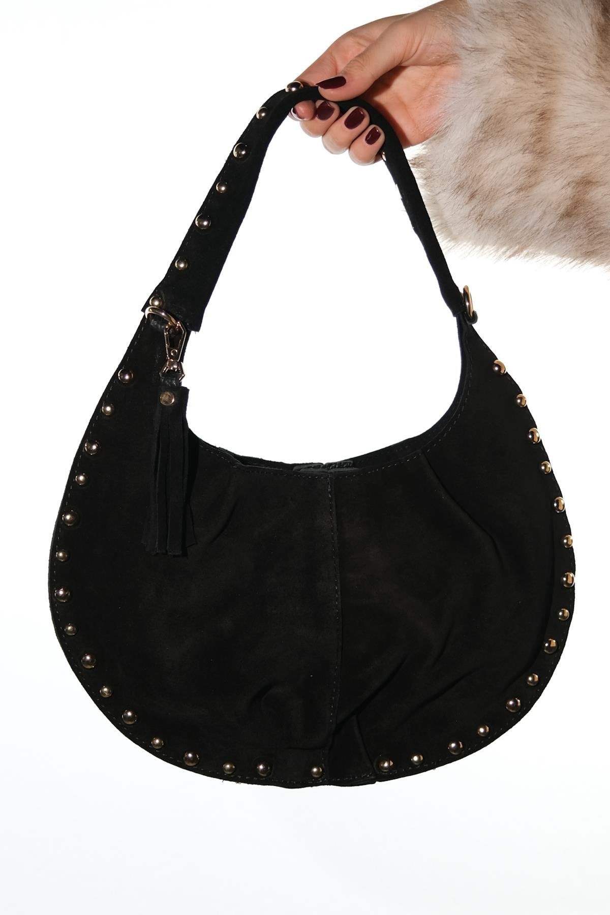 ANTINO - Bolso de hombro de cuero de gamuza negro (Mujer)