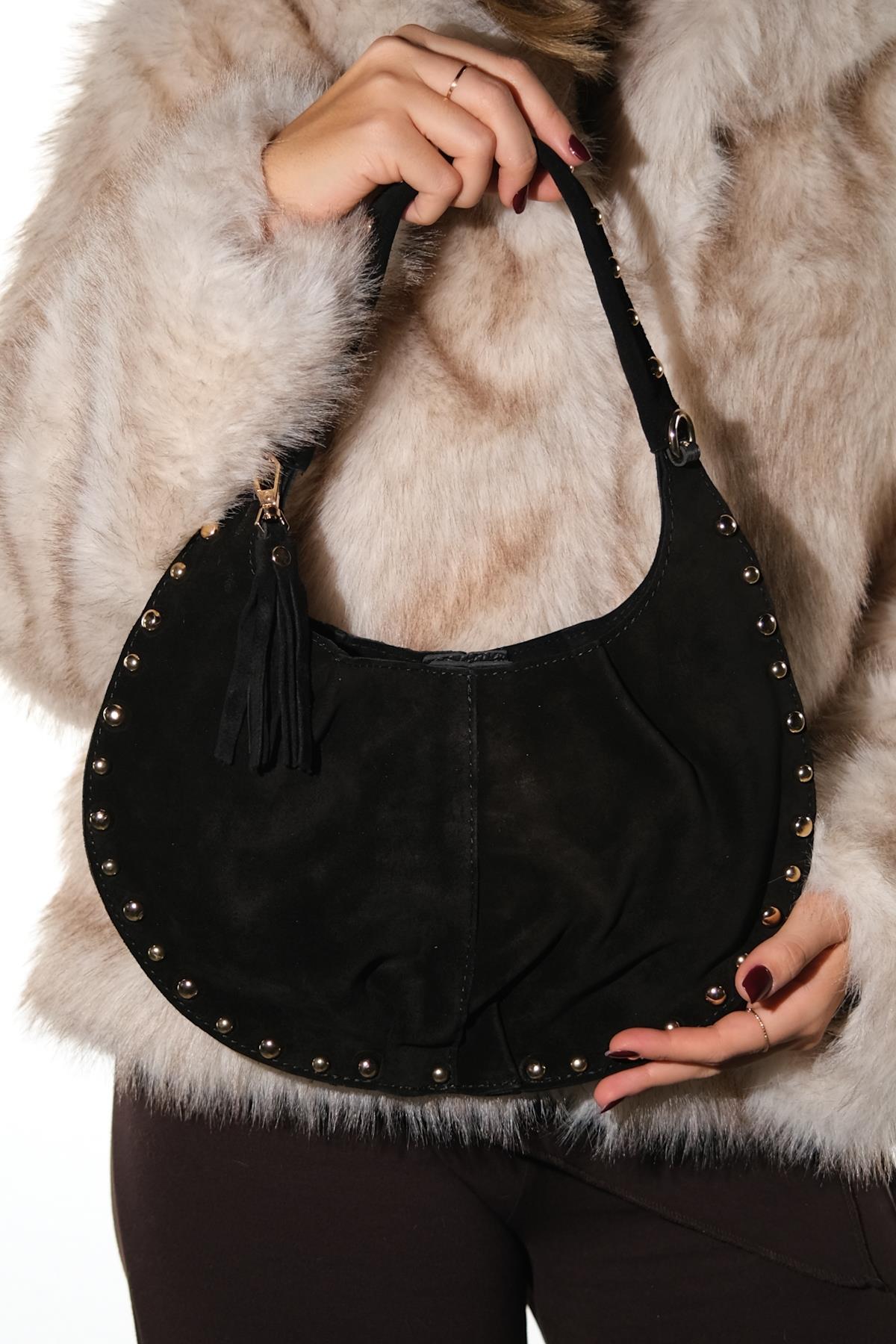 ANTINO - Bolso de hombro de cuero de gamuza negro (Mujer)