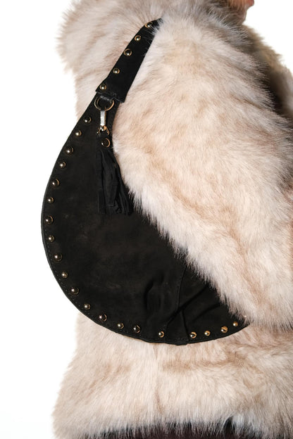 ANTINO - Bolso de hombro de cuero de gamuza negro (Mujer)